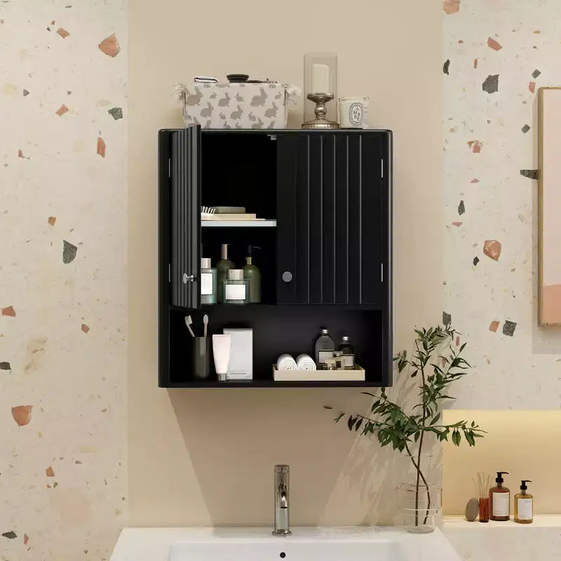 Costway Bathroom Wall Cabinet w/Fluted Doors Adjustable Shelf Open Storage Cube