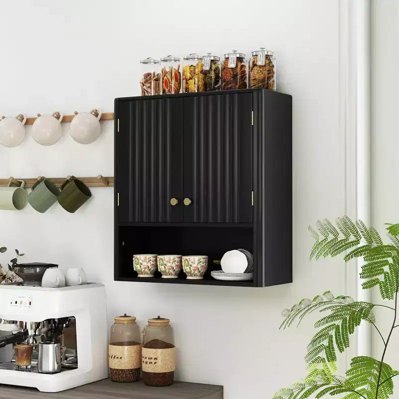 Costway Bathroom Wall Cabinet w/Fluted Doors Adjustable Shelf Open Storage Cube