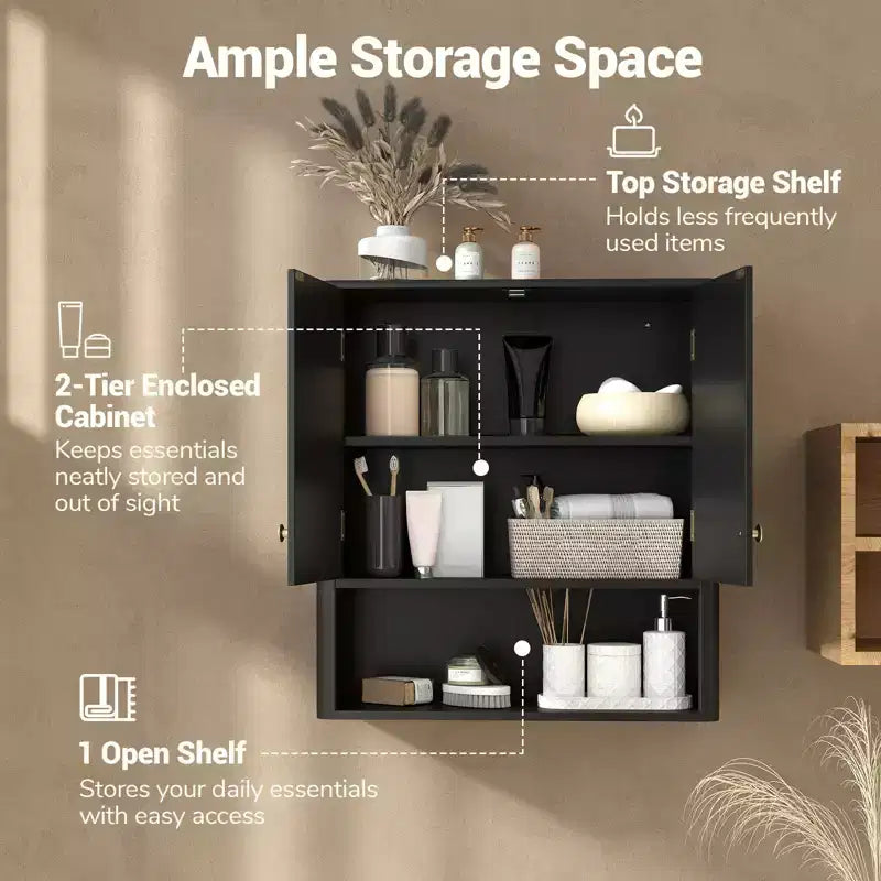 Costway Bathroom Wall Cabinet w/Fluted Doors Adjustable Shelf Open Storage Cube