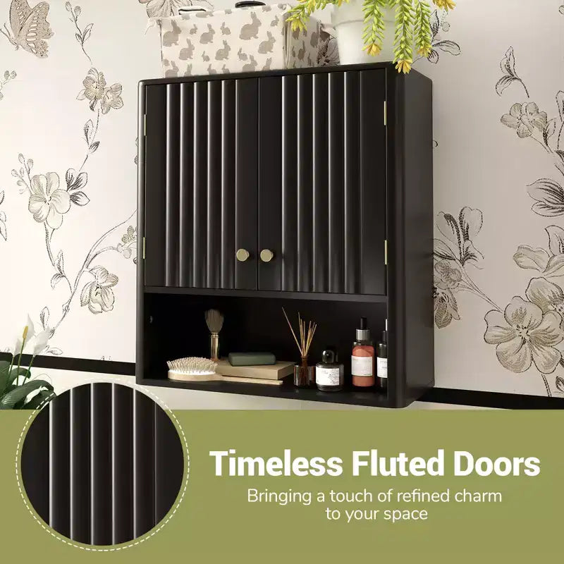 Costway Bathroom Wall Cabinet w/Fluted Doors Adjustable Shelf Open Storage Cube