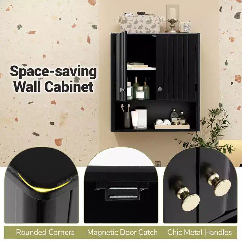 Costway Bathroom Wall Cabinet w/Fluted Doors Adjustable Shelf Open Storage Cube