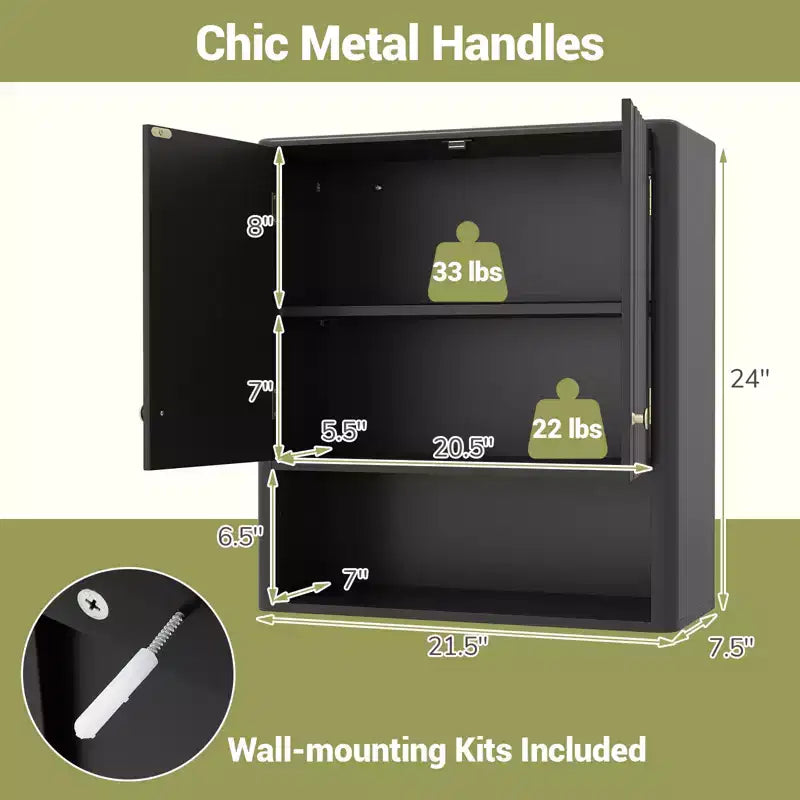 Costway Bathroom Wall Cabinet w/Fluted Doors Adjustable Shelf Open Storage Cube