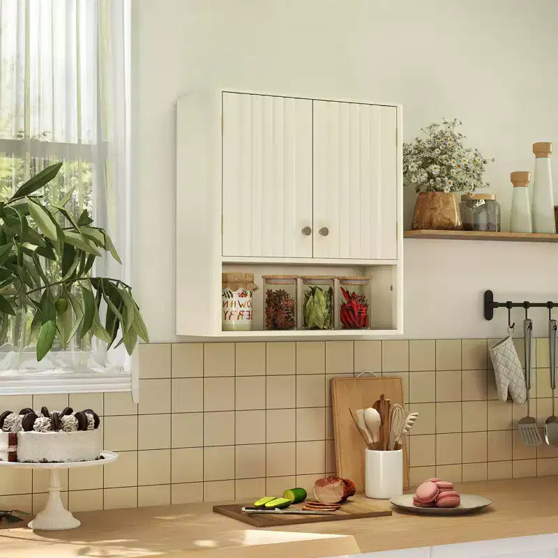 Costway Bathroom Wall Cabinet w/Fluted Doors Adjustable Shelf Open Storage Cube