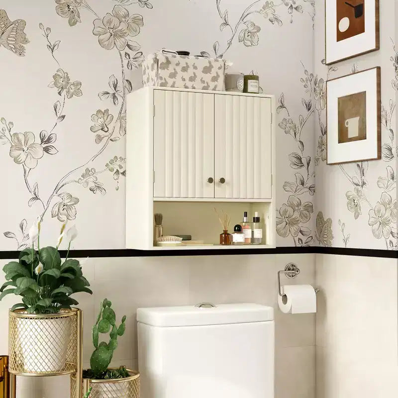 Costway Bathroom Wall Cabinet w/Fluted Doors Adjustable Shelf Open Storage Cube