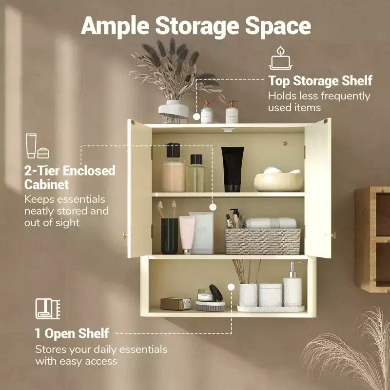 Costway Bathroom Wall Cabinet w/Fluted Doors Adjustable Shelf Open Storage Cube