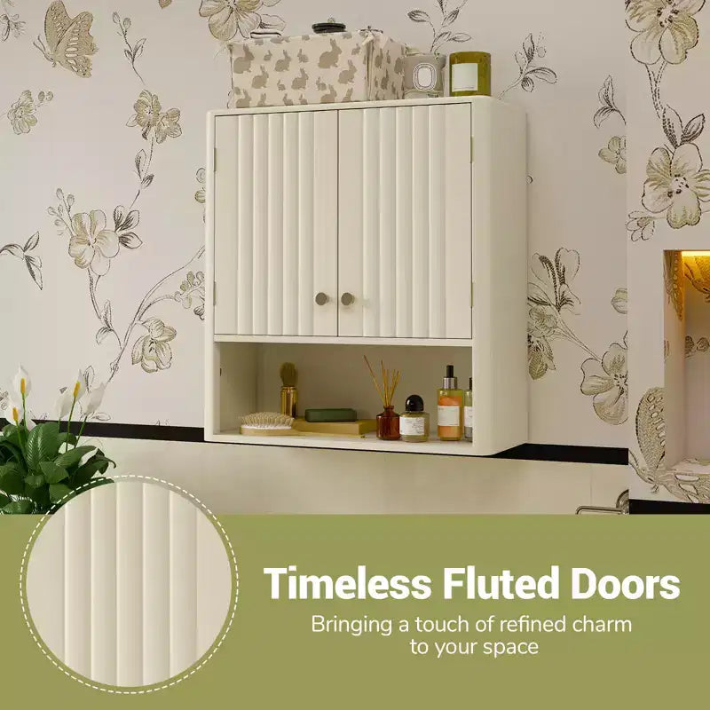 Costway Bathroom Wall Cabinet w/Fluted Doors Adjustable Shelf Open Storage Cube