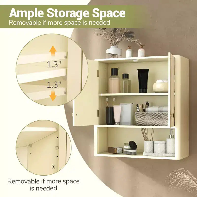 Costway Bathroom Wall Cabinet w/Fluted Doors Adjustable Shelf Open Storage Cube