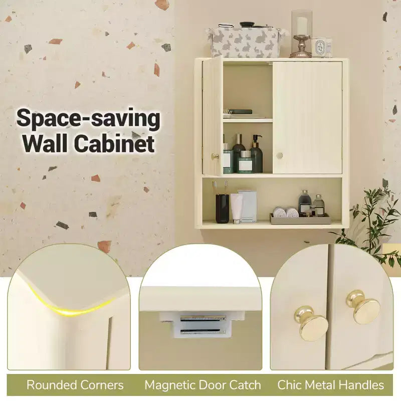 Costway Bathroom Wall Cabinet w/Fluted Doors Adjustable Shelf Open Storage Cube