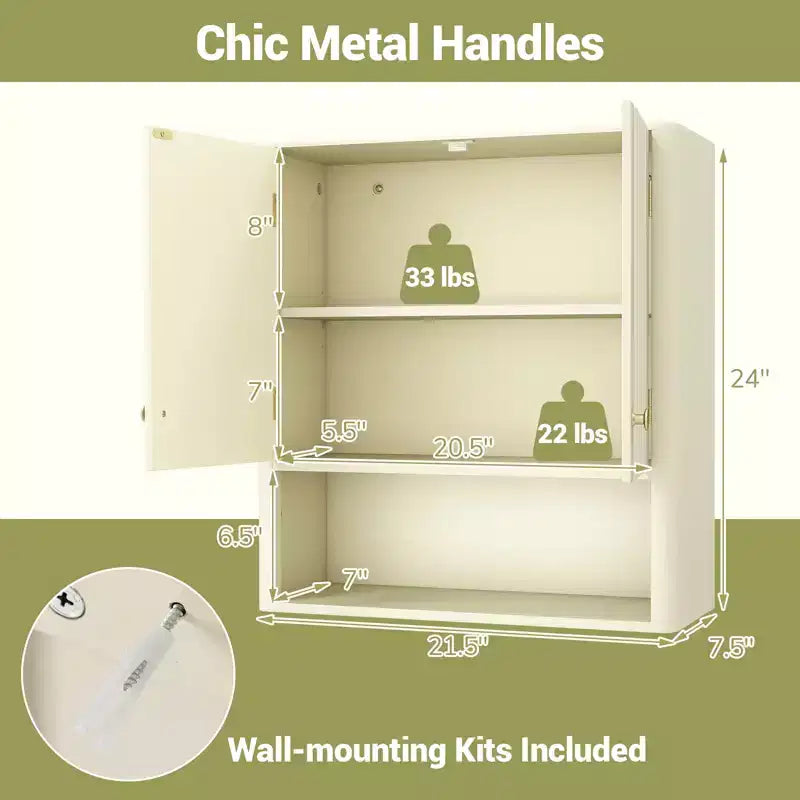 Costway Bathroom Wall Cabinet w/Fluted Doors Adjustable Shelf Open Storage Cube