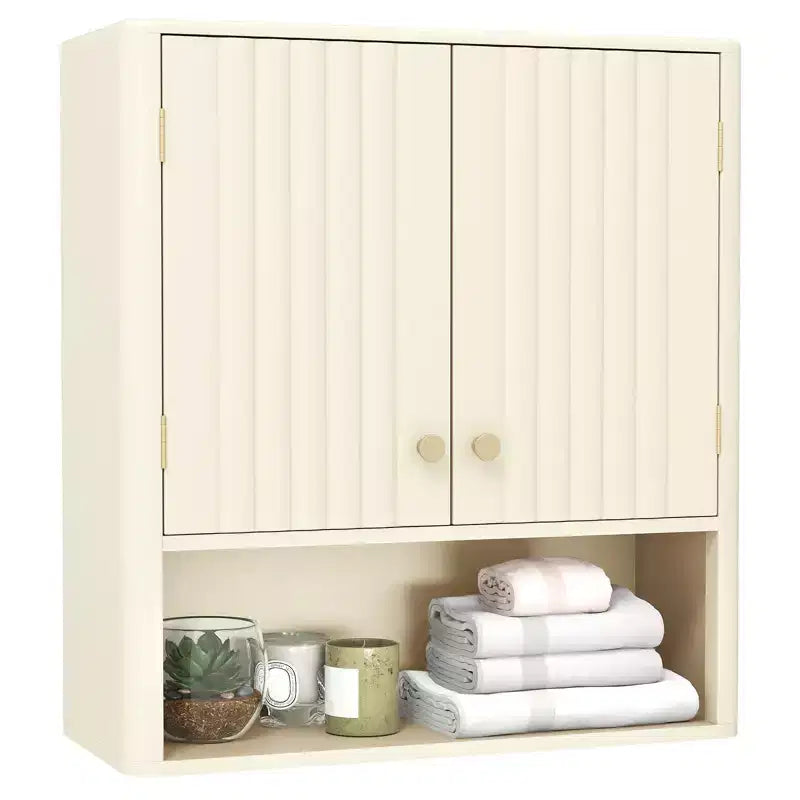 Costway Bathroom Wall Cabinet w/Fluted Doors Adjustable Shelf Open Storage Cube