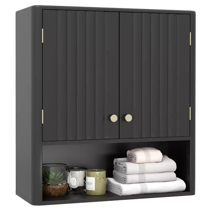 Costway Bathroom Wall Cabinet w/Fluted Doors Adjustable Shelf Open Storage Cube