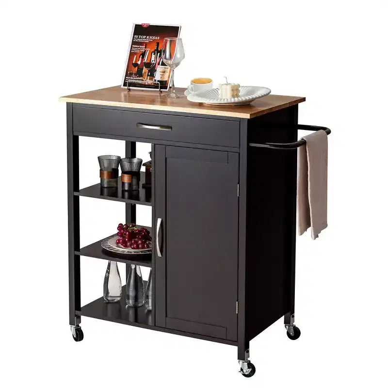 Costway Mobile Kitchen Island Cart Serving Utility Trolley Drawer Shelf Towel Rack