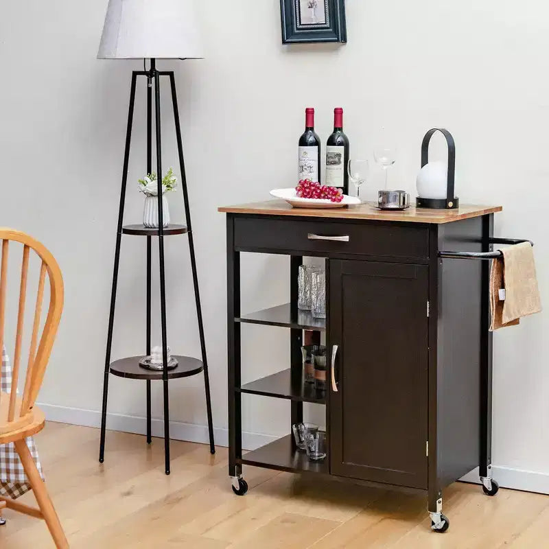 Costway Mobile Kitchen Island Cart Serving Utility Trolley Drawer Shelf Towel Rack