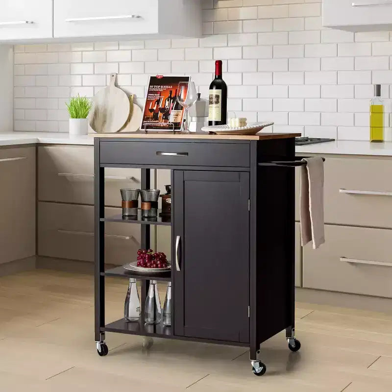 Costway Mobile Kitchen Island Cart Serving Utility Trolley Drawer Shelf Towel Rack