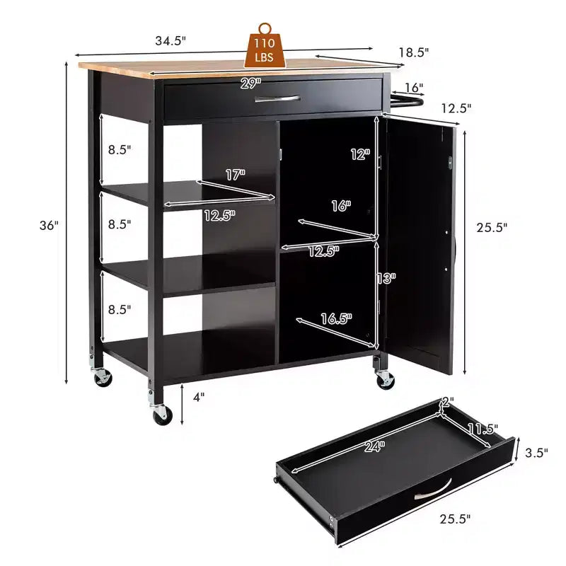 Costway Mobile Kitchen Island Cart Serving Utility Trolley Drawer Shelf Towel Rack