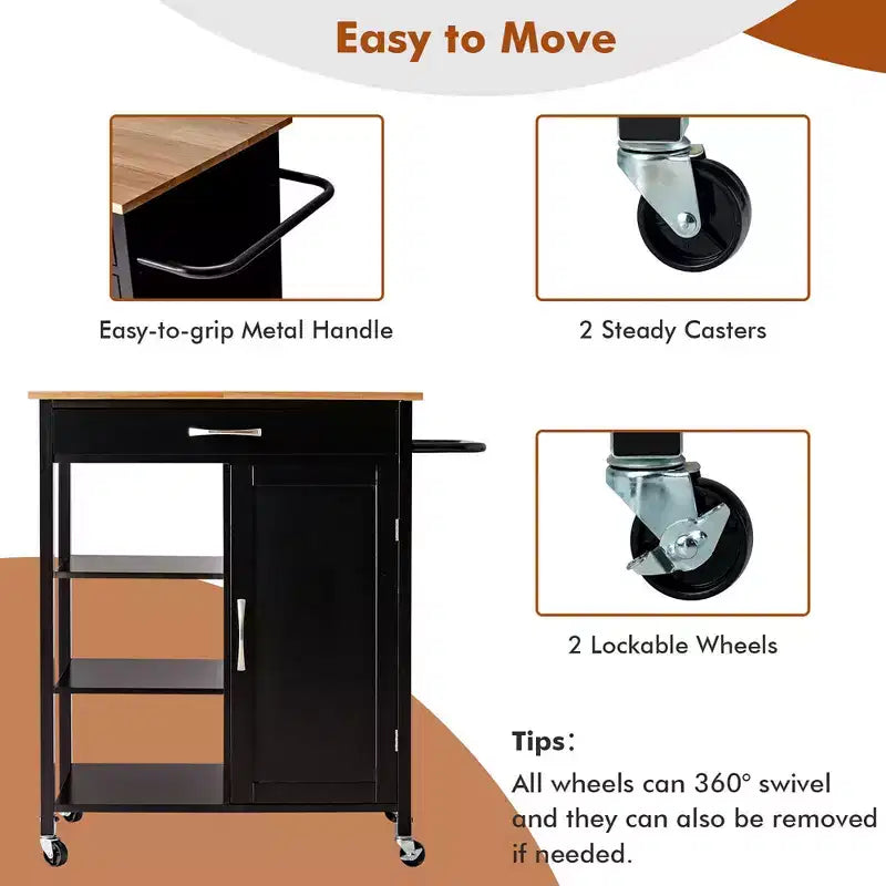 Costway Mobile Kitchen Island Cart Serving Utility Trolley Drawer Shelf Towel Rack