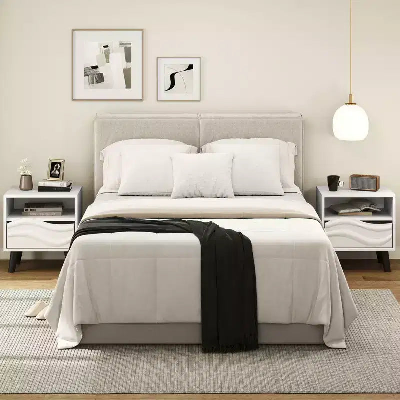 Costway Nightstand w/ Drawer 3D Wavy Pattern & Open Shelf Small Sofa Couch Side Table