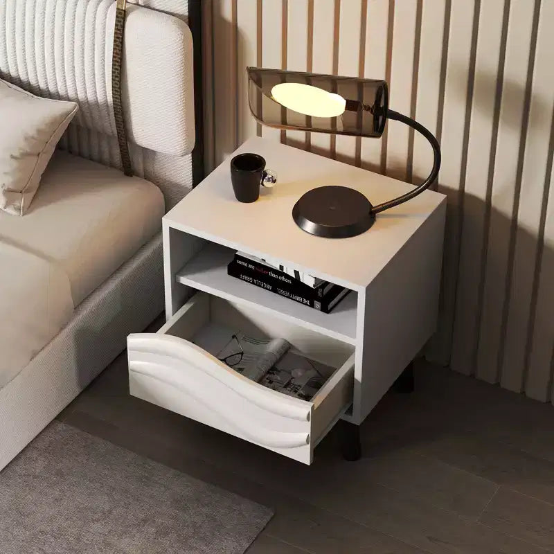 Costway Nightstand w/ Drawer 3D Wavy Pattern & Open Shelf Small Sofa Couch Side Table