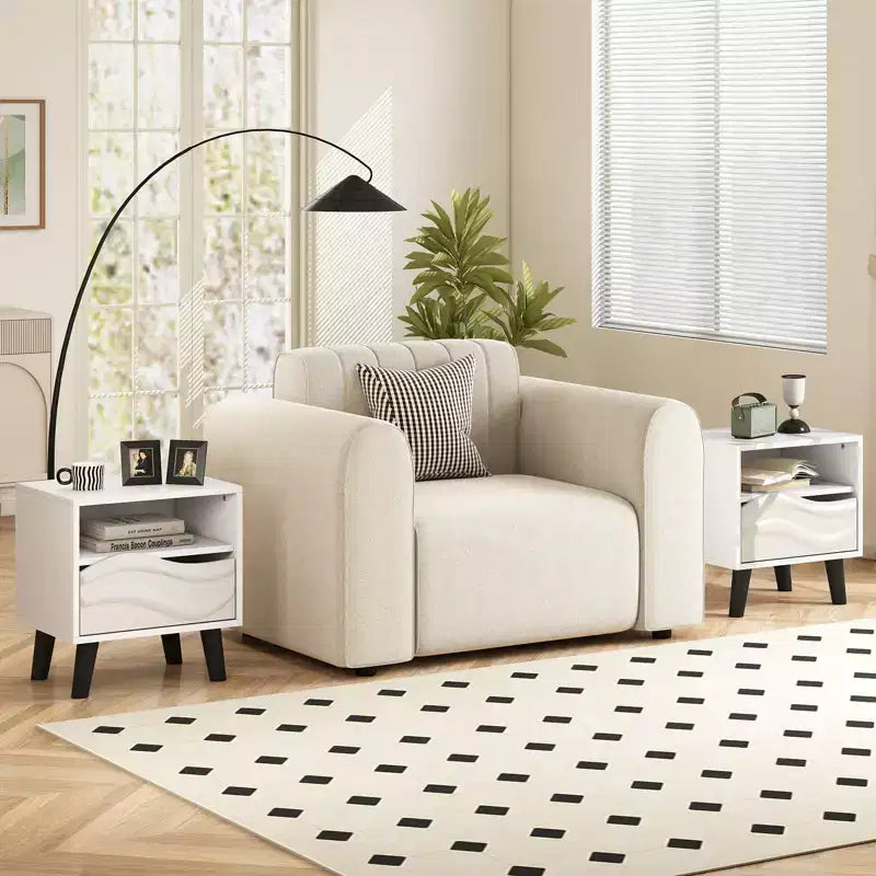 Costway Nightstand w/ Drawer 3D Wavy Pattern & Open Shelf Small Sofa Couch Side Table