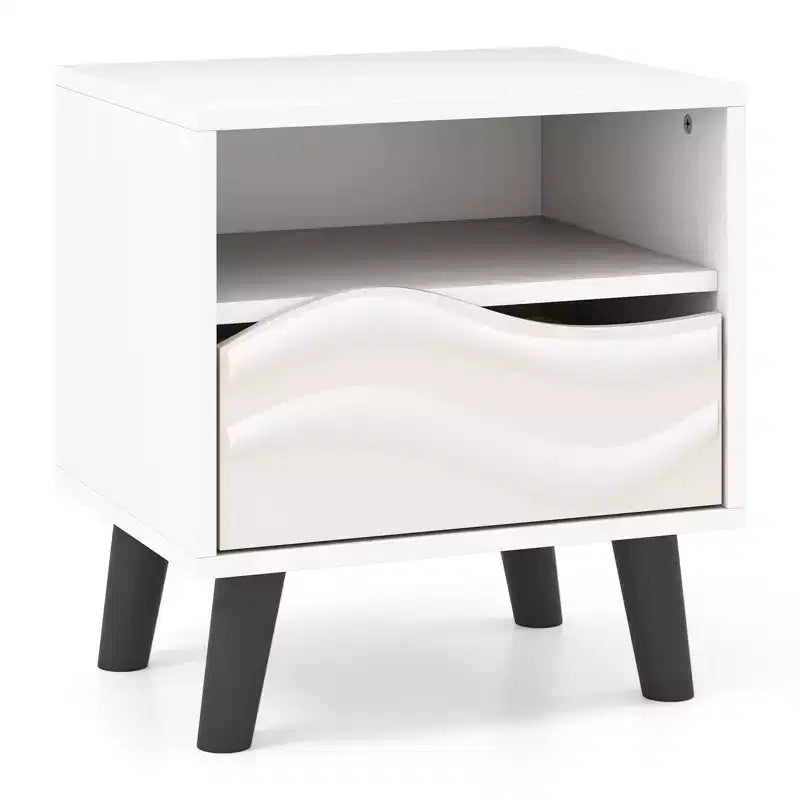 Costway Nightstand w/ Drawer 3D Wavy Pattern & Open Shelf Small Sofa Couch Side Table