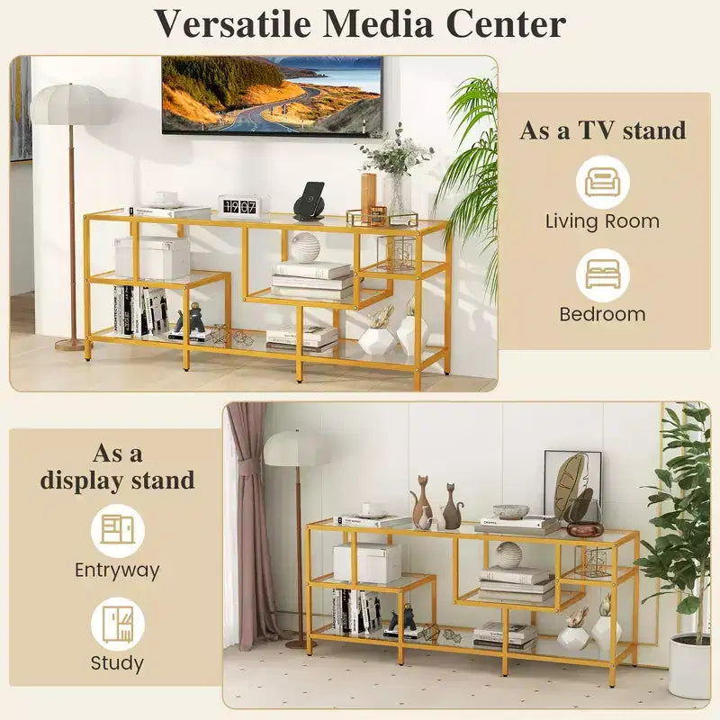 Costway 58 TV Stand for TVs up to 65 w/ Tempered Glass Shelves TV Console Table