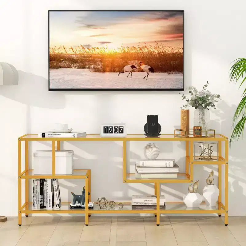 Costway 58 TV Stand for TVs up to 65 w/ Tempered Glass Shelves TV Console Table