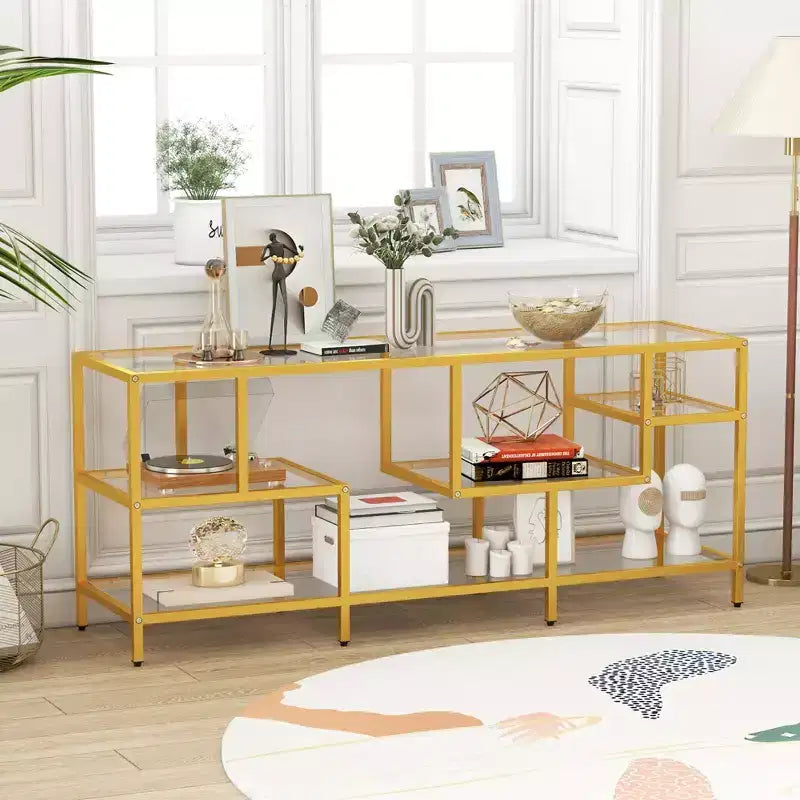 Costway 58 TV Stand for TVs up to 65 w/ Tempered Glass Shelves TV Console Table