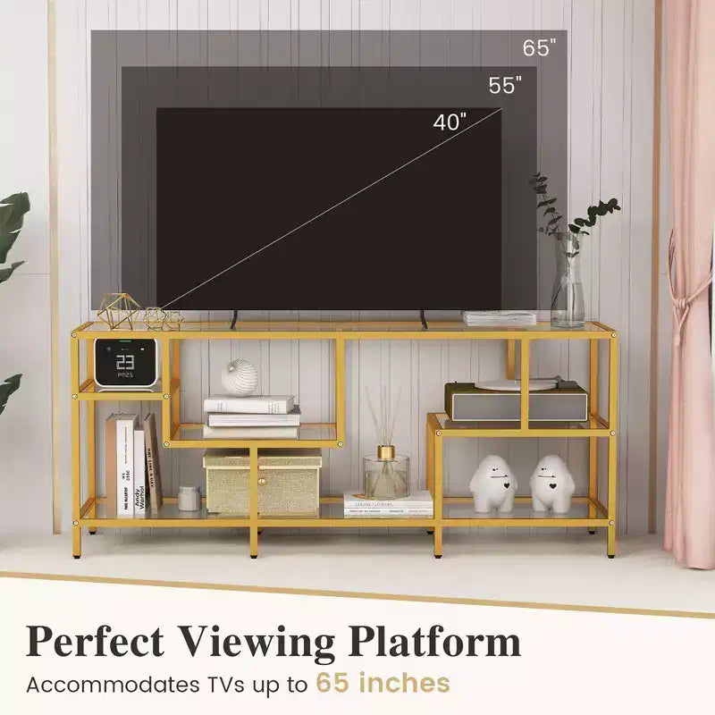 Costway 58 TV Stand for TVs up to 65 w/ Tempered Glass Shelves TV Console Table