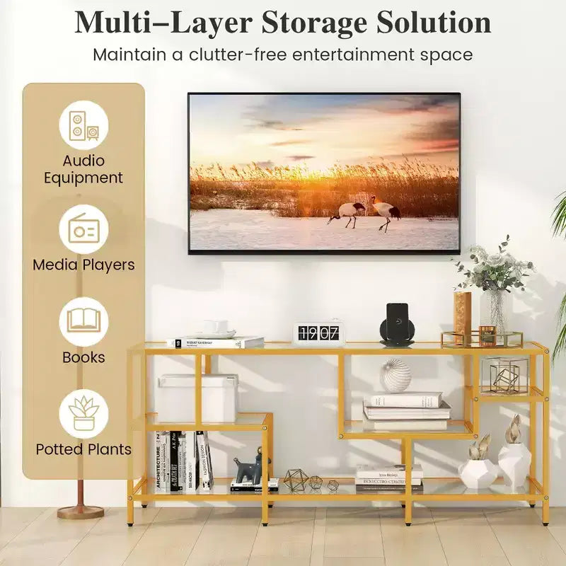 Costway 58 TV Stand for TVs up to 65 w/ Tempered Glass Shelves TV Console Table