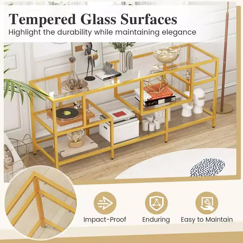 Costway 58 TV Stand for TVs up to 65 w/ Tempered Glass Shelves TV Console Table