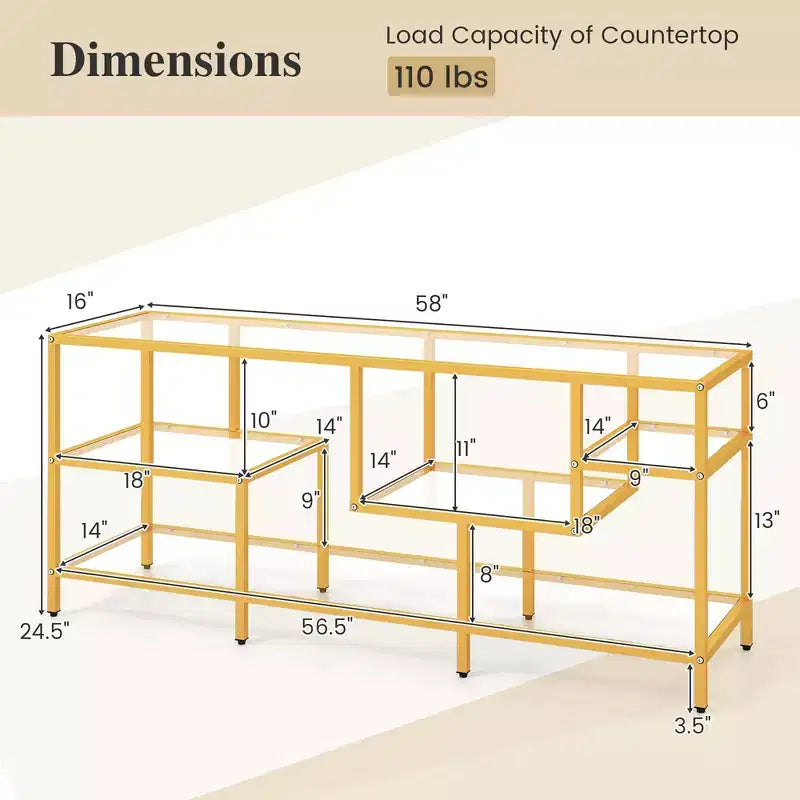 Costway 58 TV Stand for TVs up to 65 w/ Tempered Glass Shelves TV Console Table