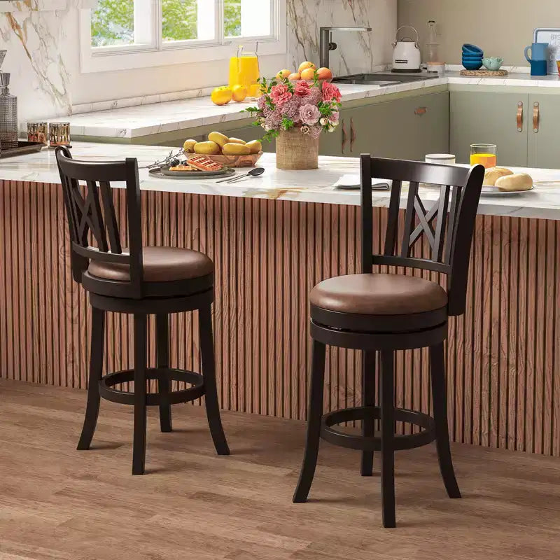 Costway Set of 2 Bar Stools 26 Swivel Bar Chairs w/ Footrest Hollowed Backrest