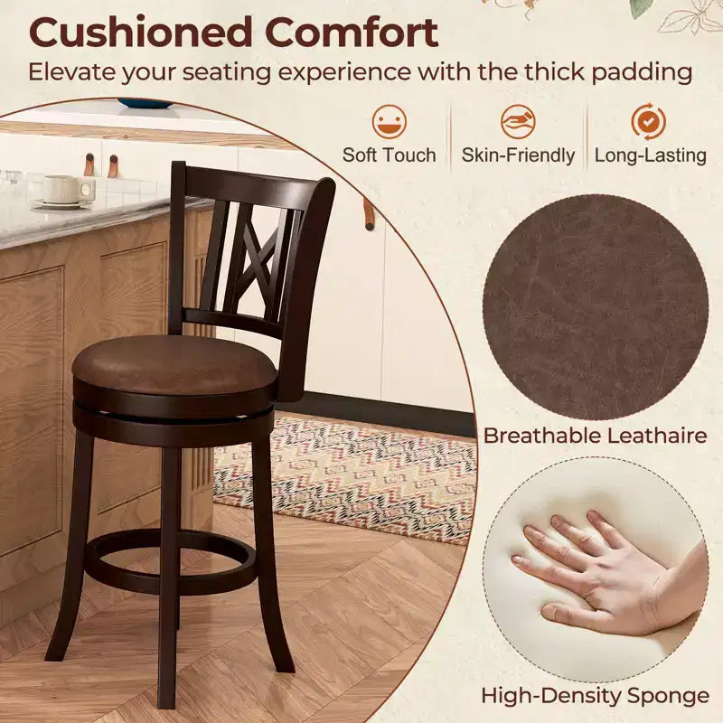 Costway Set of 2 Bar Stools 26 Swivel Bar Chairs w/ Footrest Hollowed Backrest