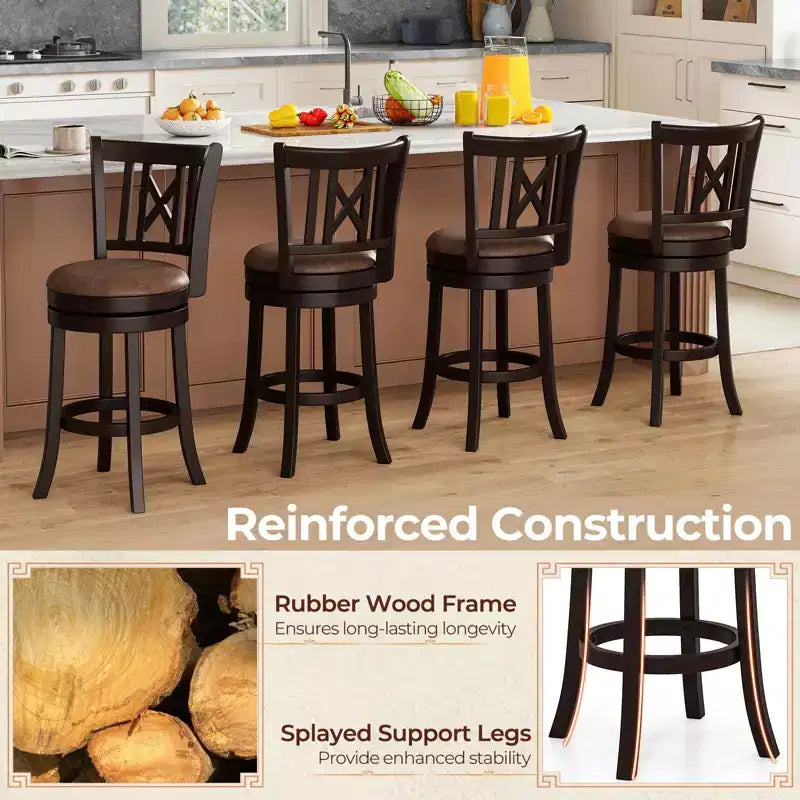 Costway Set of 2 Bar Stools 26 Swivel Bar Chairs w/ Footrest Hollowed Backrest