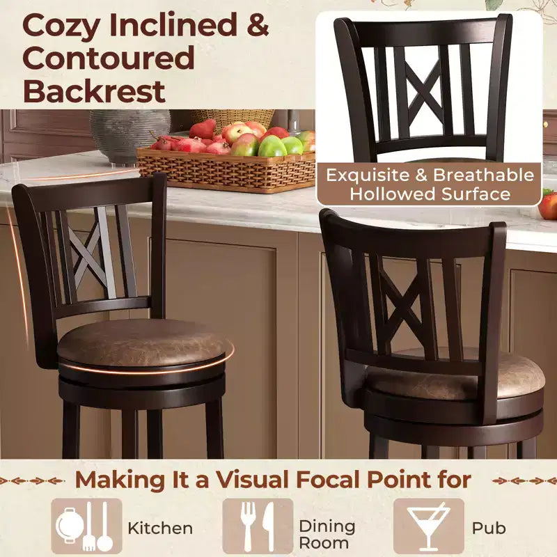 Costway Set of 2 Bar Stools 26 Swivel Bar Chairs w/ Footrest Hollowed Backrest