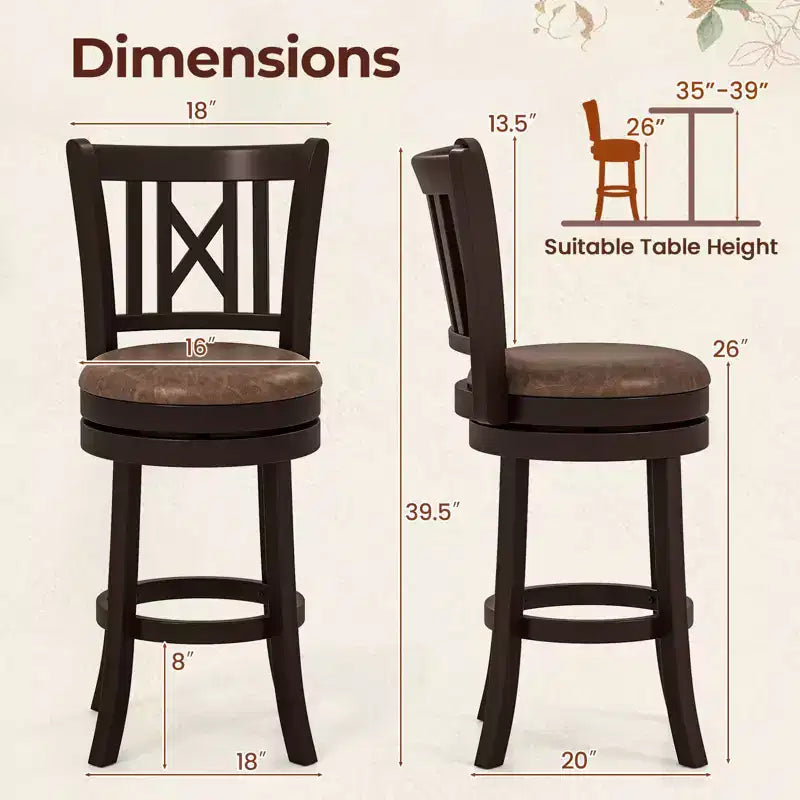 Costway Set of 2 Bar Stools 26 Swivel Bar Chairs w/ Footrest Hollowed Backrest