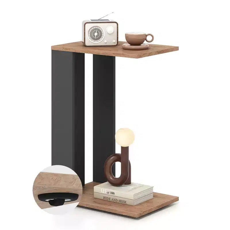 Costway 2-Tier C Shaped Side Table w/ Universal Wheels & Shelf for Small Space