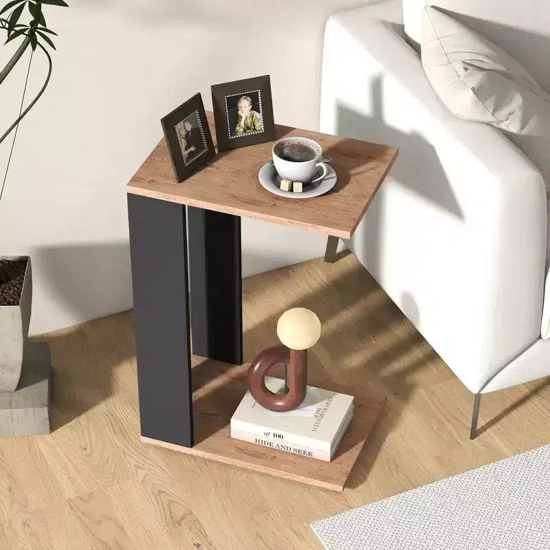 Costway 2-Tier C Shaped Side Table w/ Universal Wheels & Shelf for Small Space