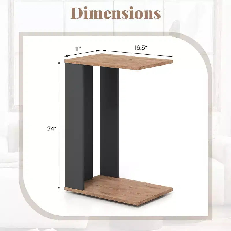 Costway 2-Tier C Shaped Side Table w/ Universal Wheels & Shelf for Small Space
