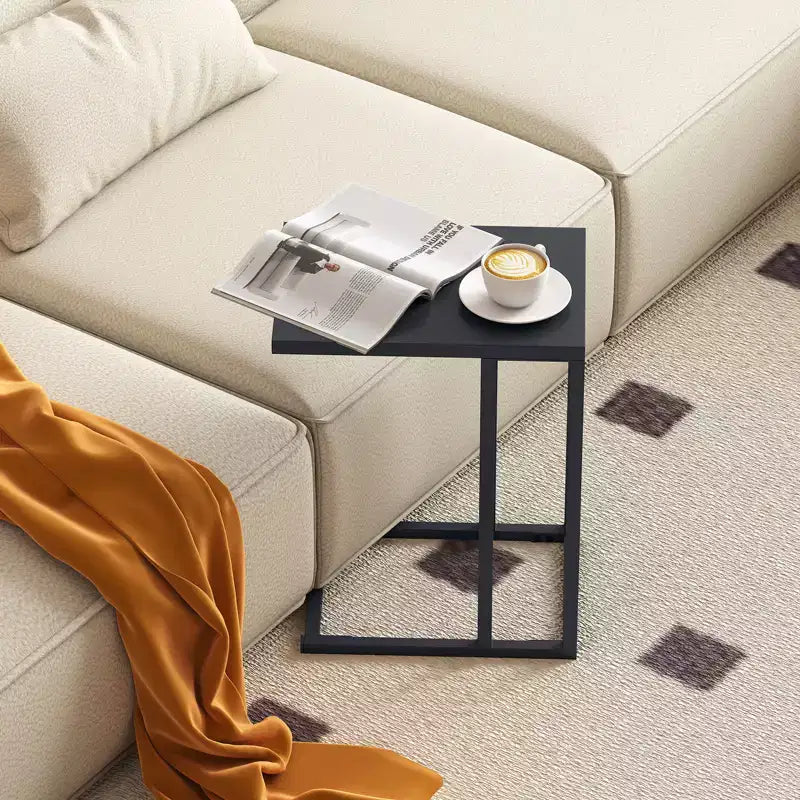 Costway C Shaped End Table w/ Metal Frame Sofa Table for Small Space Indoor Outdoor