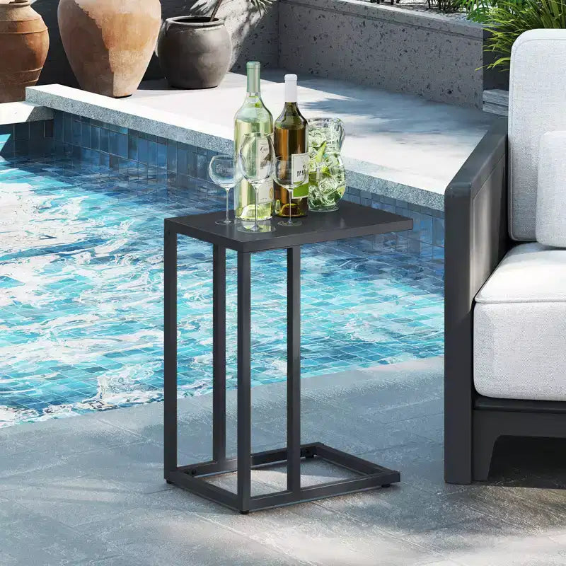 Costway C Shaped End Table w/ Metal Frame Sofa Table for Small Space Indoor Outdoor