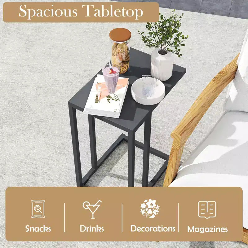 Costway C Shaped End Table w/ Metal Frame Sofa Table for Small Space Indoor Outdoor