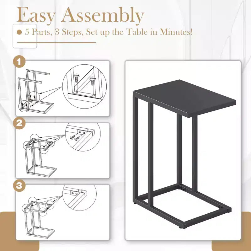 Costway C Shaped End Table w/ Metal Frame Sofa Table for Small Space Indoor Outdoor