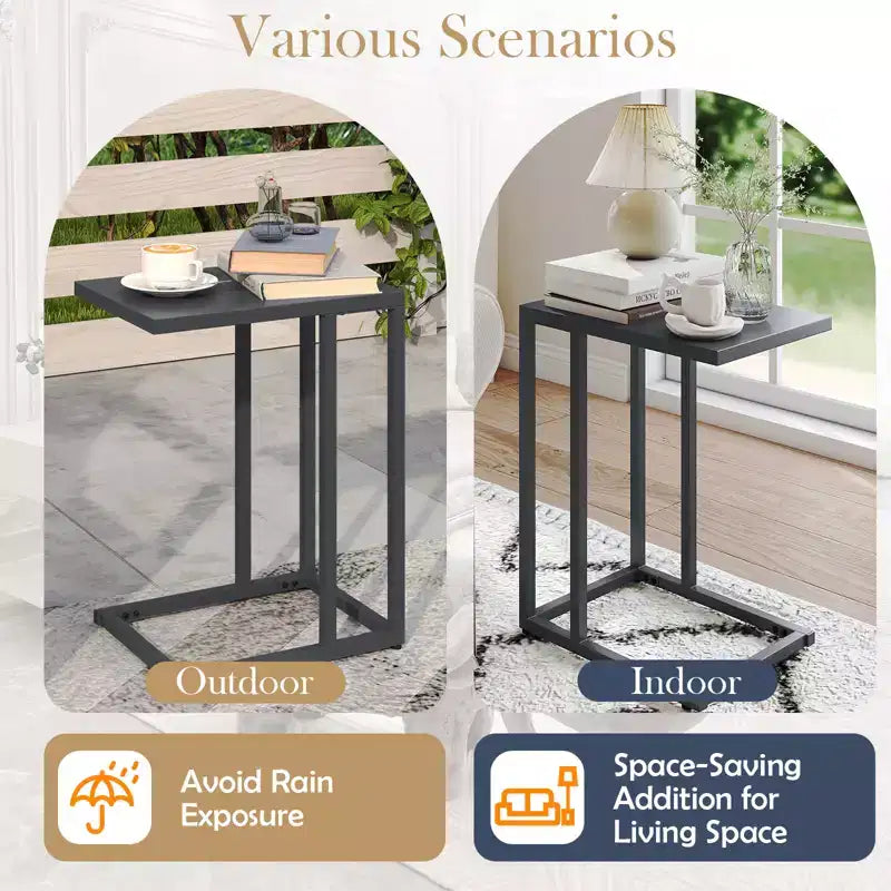 Costway C Shaped End Table w/ Metal Frame Sofa Table for Small Space Indoor Outdoor