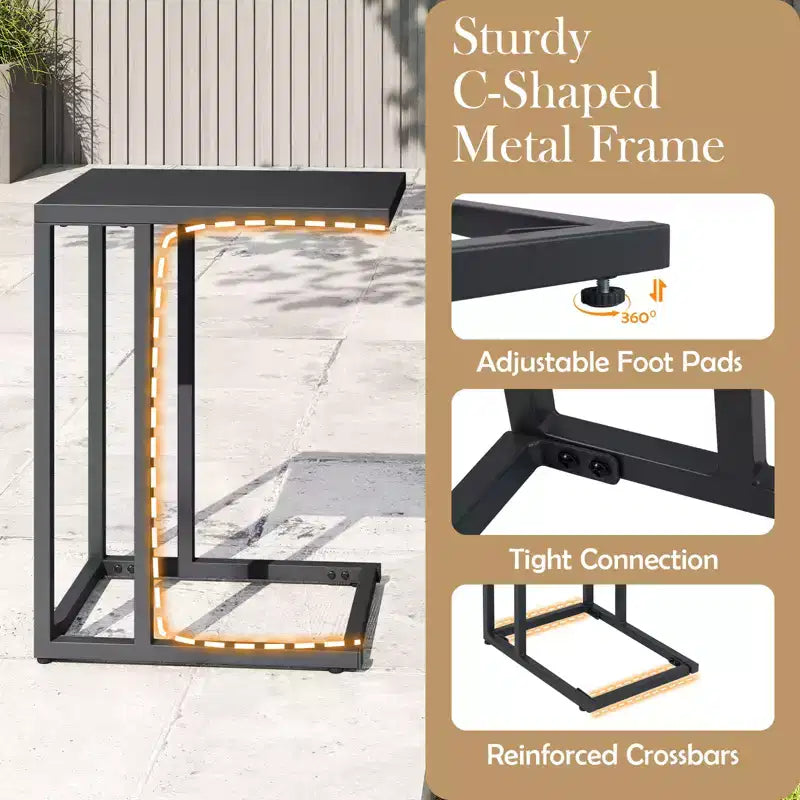 Costway C Shaped End Table w/ Metal Frame Sofa Table for Small Space Indoor Outdoor