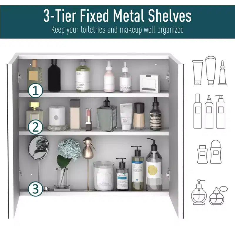 Bathroom Mirrored Cabinet, 24x22 Steel Frame Medicine Cabinet, Wall-Mounted Storage Organizer with Double Doors