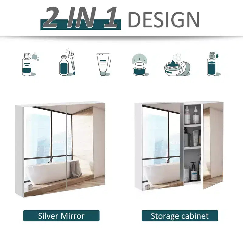 Bathroom Mirrored Cabinet, 24x22 Steel Frame Medicine Cabinet, Wall-Mounted Storage Organizer with Double Doors