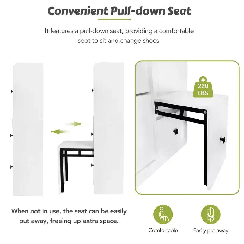 MAYEERTY Versatile Tipping Bucket Shoe Cabinet, 3 Flip Drawers Pull-down Seat Entryway Organizer, White