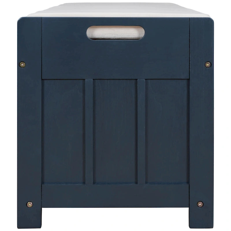 Upholstered Storage Ottoman Bench with 3 Shutter-Shaped Doors Cabinet