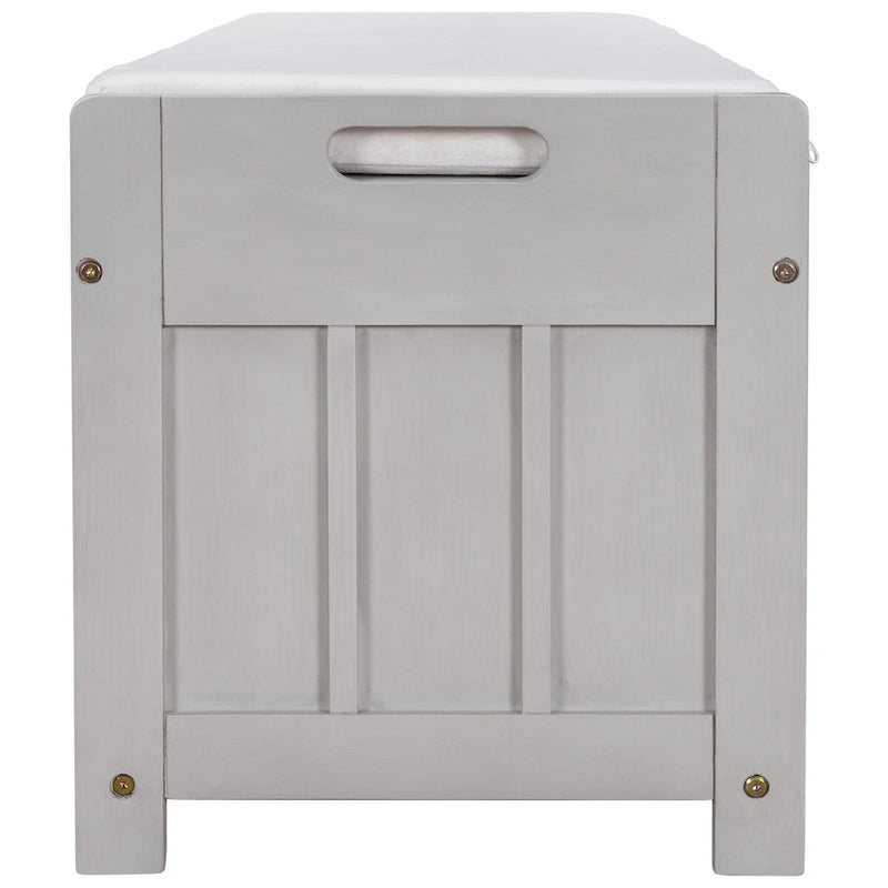 Upholstered Storage Ottoman Bench with 3 Shutter-Shaped Doors Cabinet